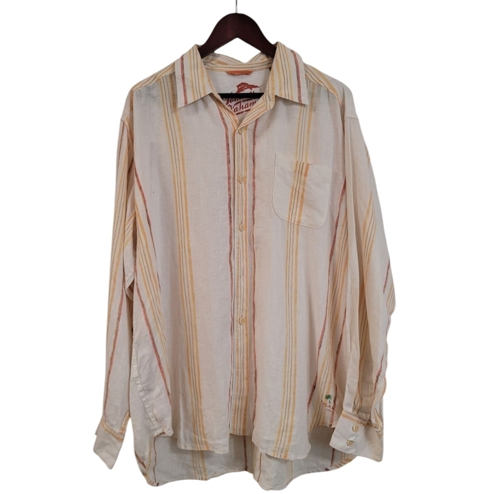 Tommy Bahama Men's Xl Stripped Relaxed Fit Linen Long Sleeve Cabana Shirt